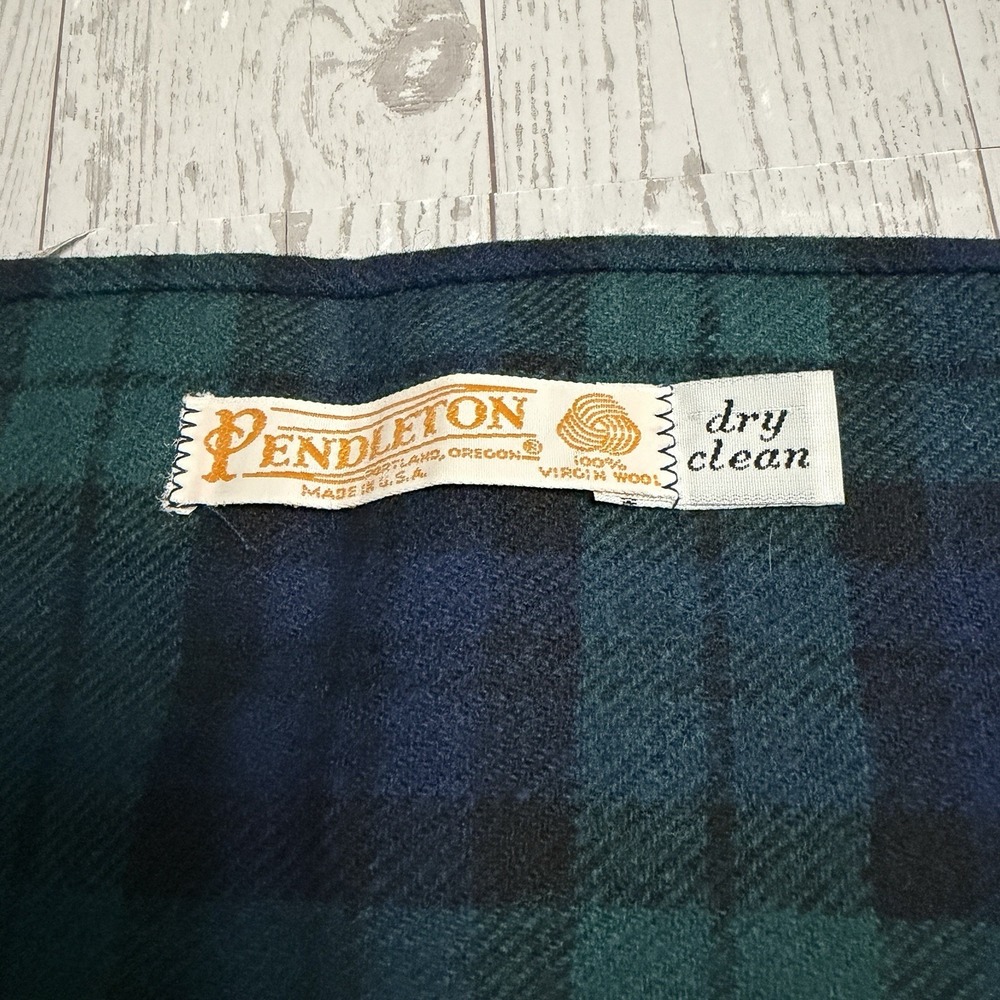 Vintage Pendleton 100% Virgin Wool Plaid Scarf Blue Green USA Made Excellent